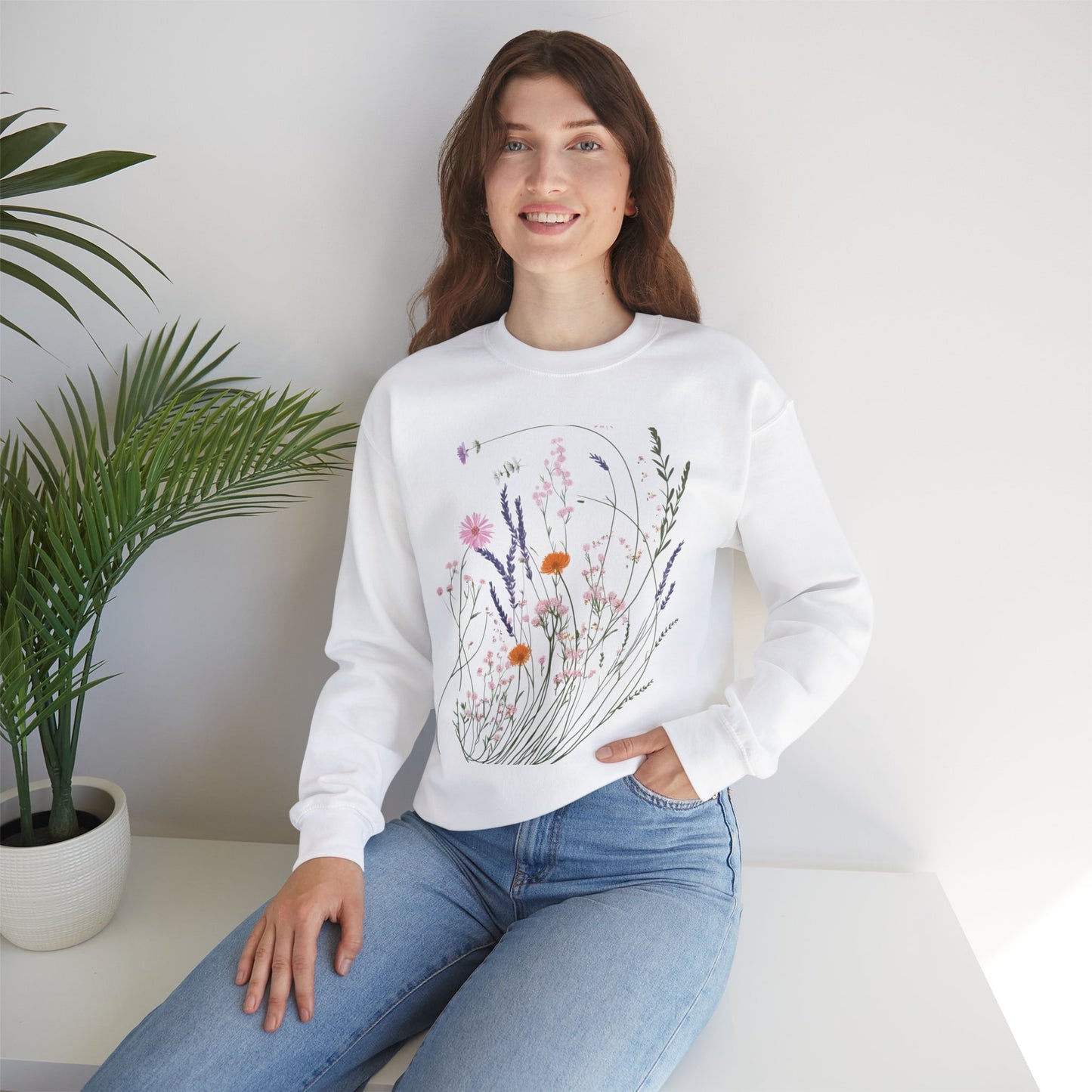 Floral Print Unisex Heavy Blend™ Crewneck Sweatshirt