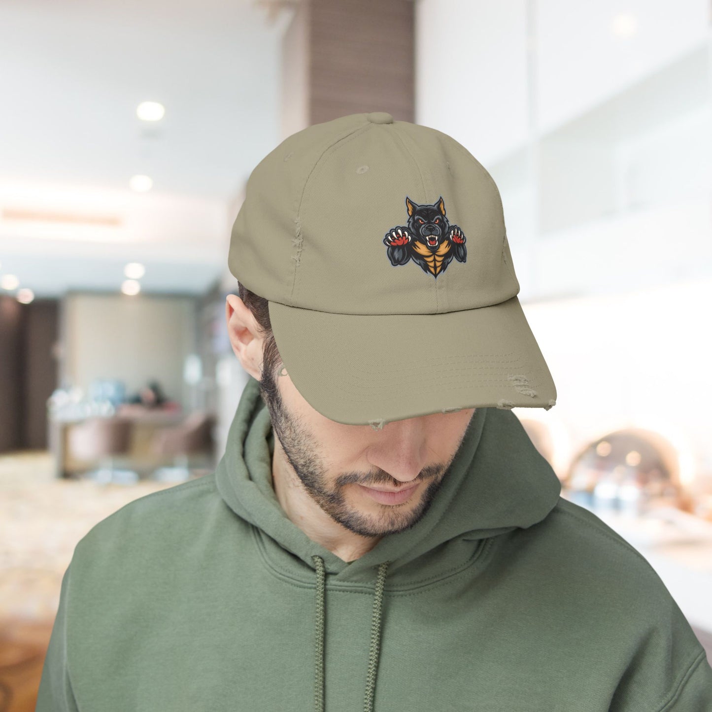 Fierce Attacking Dog Distressed Hat