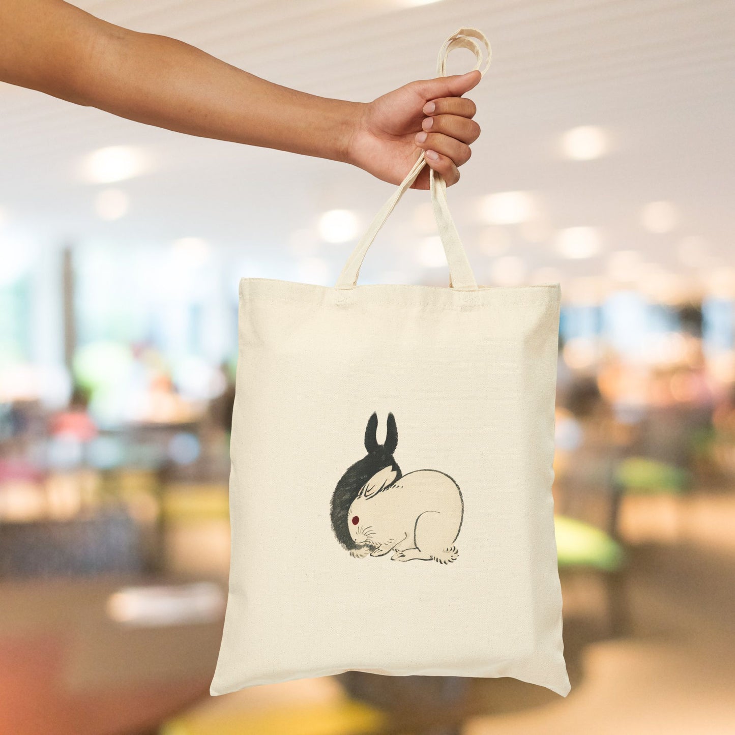 Whimsical Rabbit Cotton Canvas Tote Bag - Eco-Friendly Grocery Shopping Tote