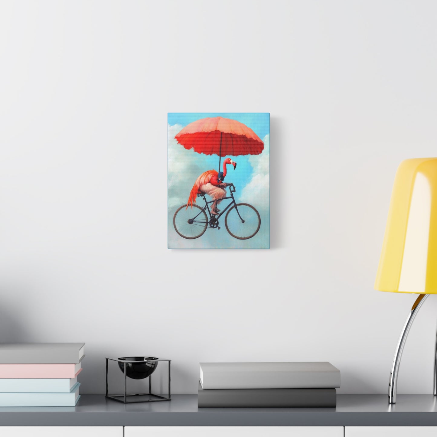 Bicycling Flamingo Canvas Wall Art