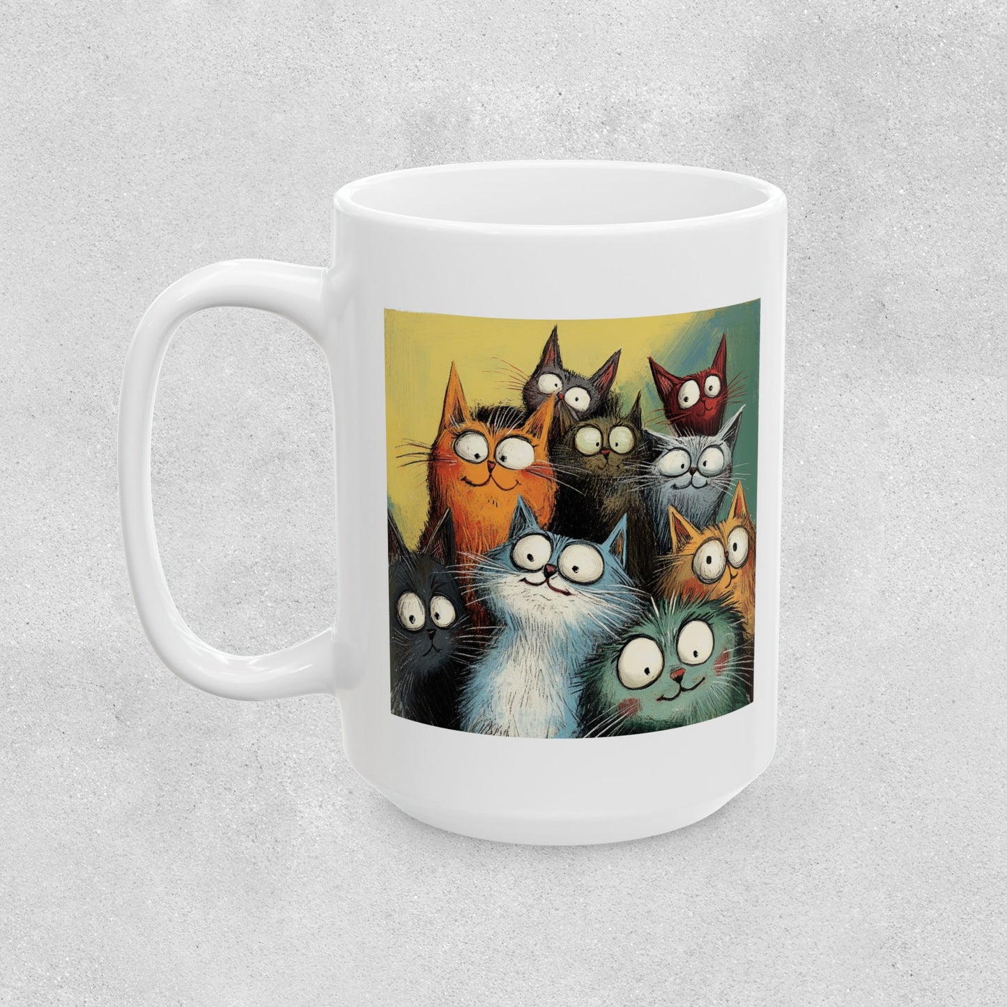 Whimsical Cat Clowder Ceramic Mug
