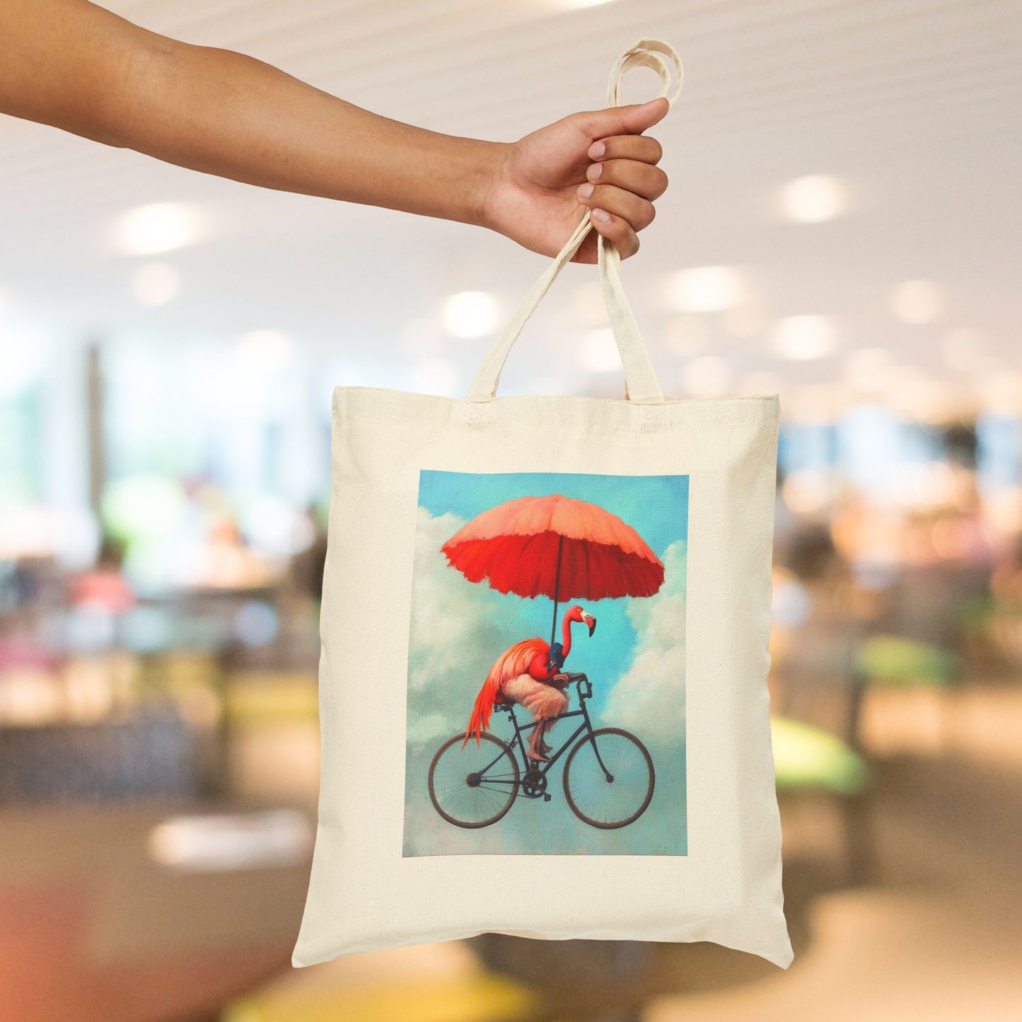 Whimsical Flamingo Bicycle Cotton Canvas Tote Bag
