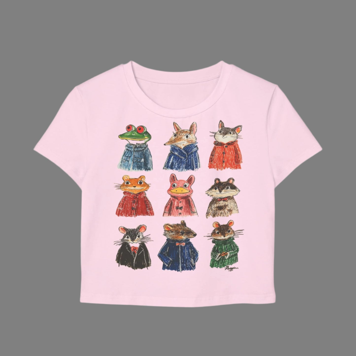 Whimsical Mouse Print Women's Baby Tee