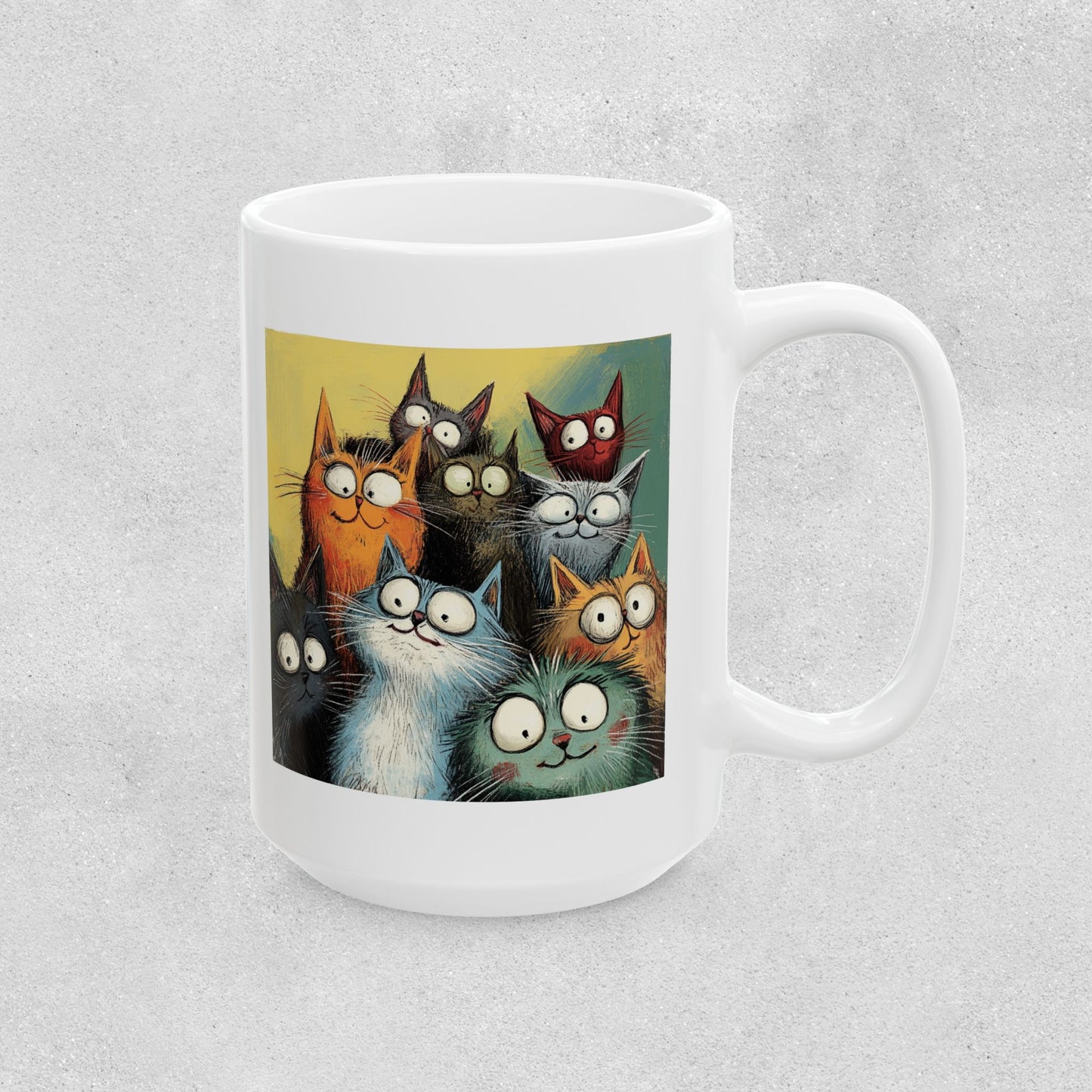 Whimsical Cat Clowder Ceramic Mug