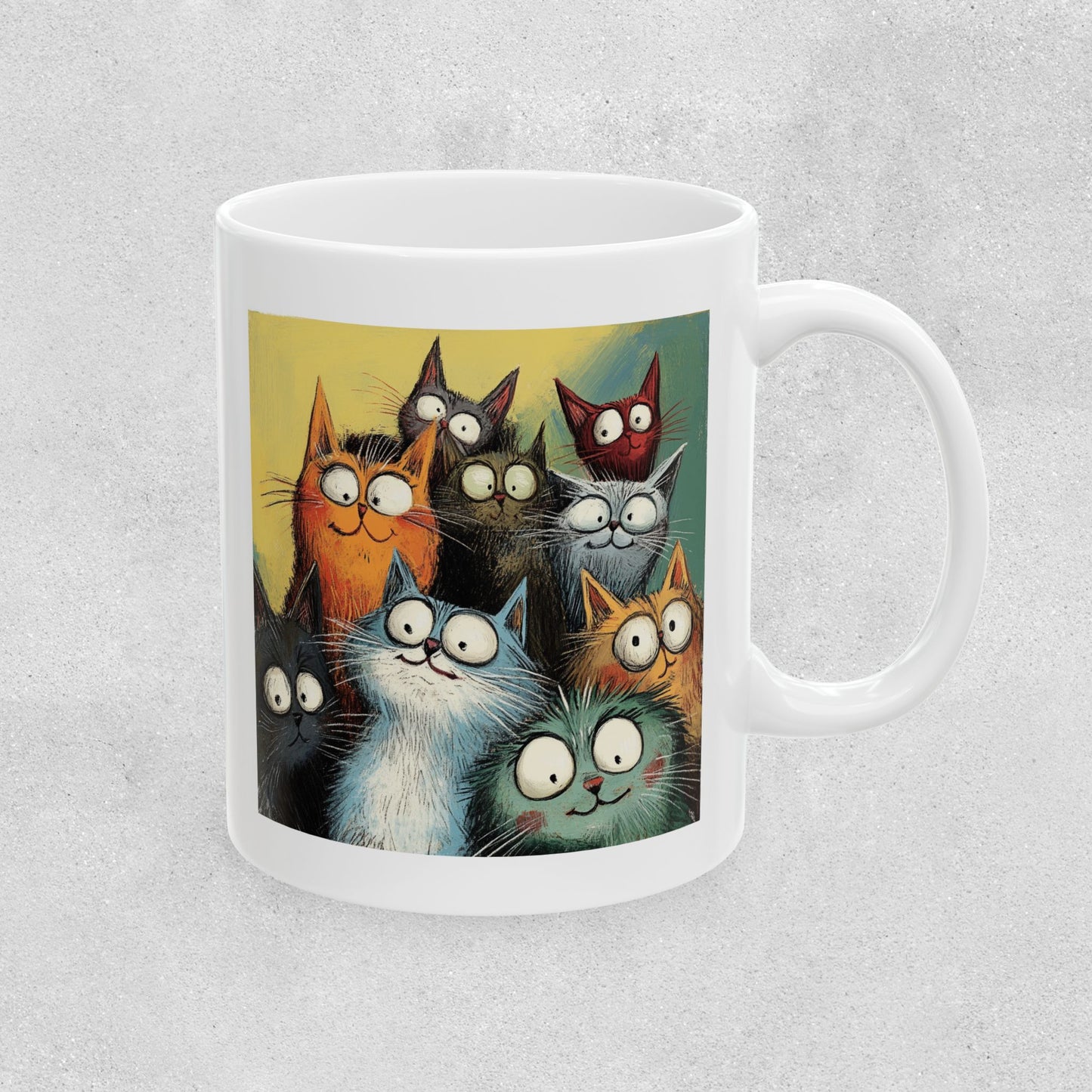 Whimsical Cat Clowder Ceramic Mug