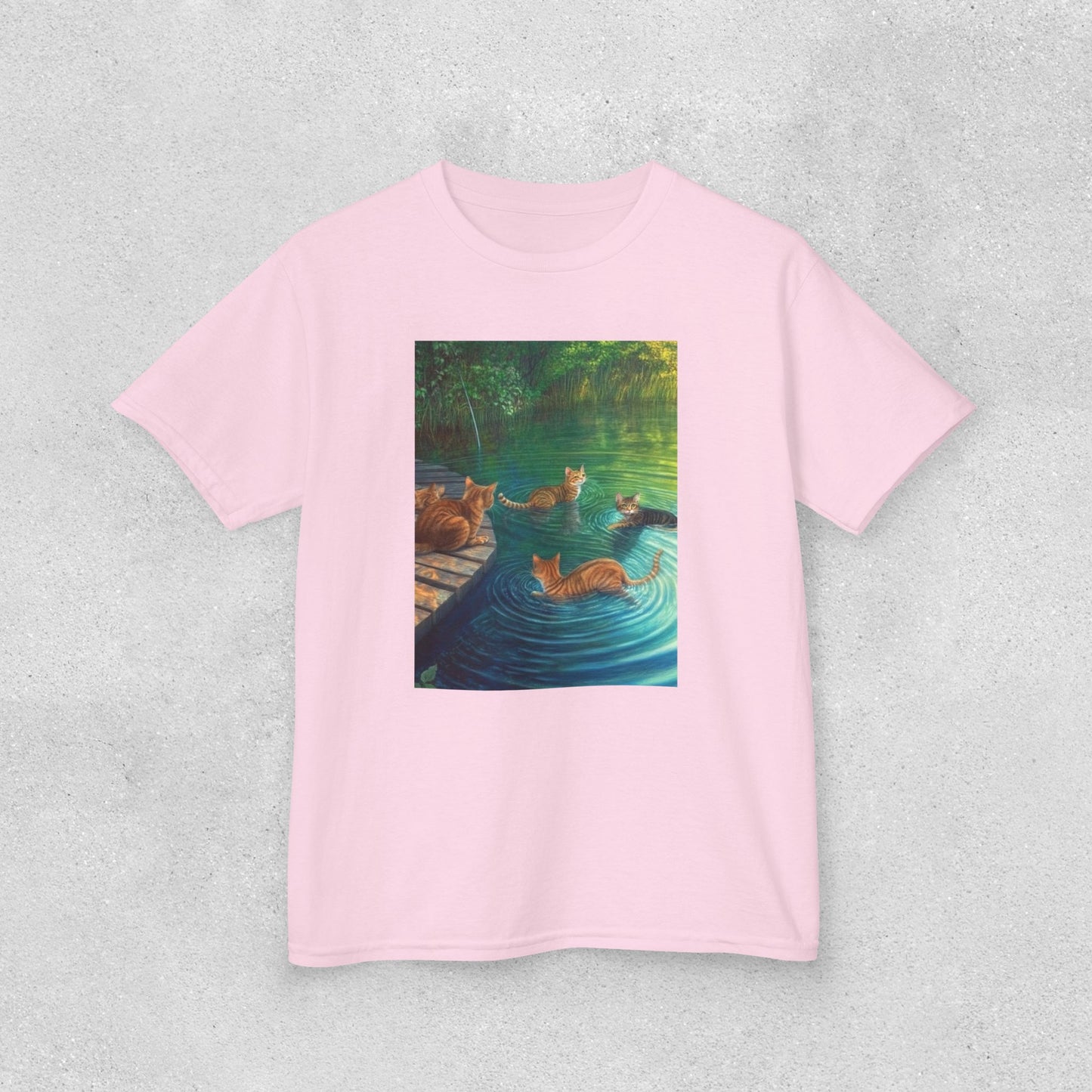 Swimming Cats Art Kids Heavy Cotton Tee