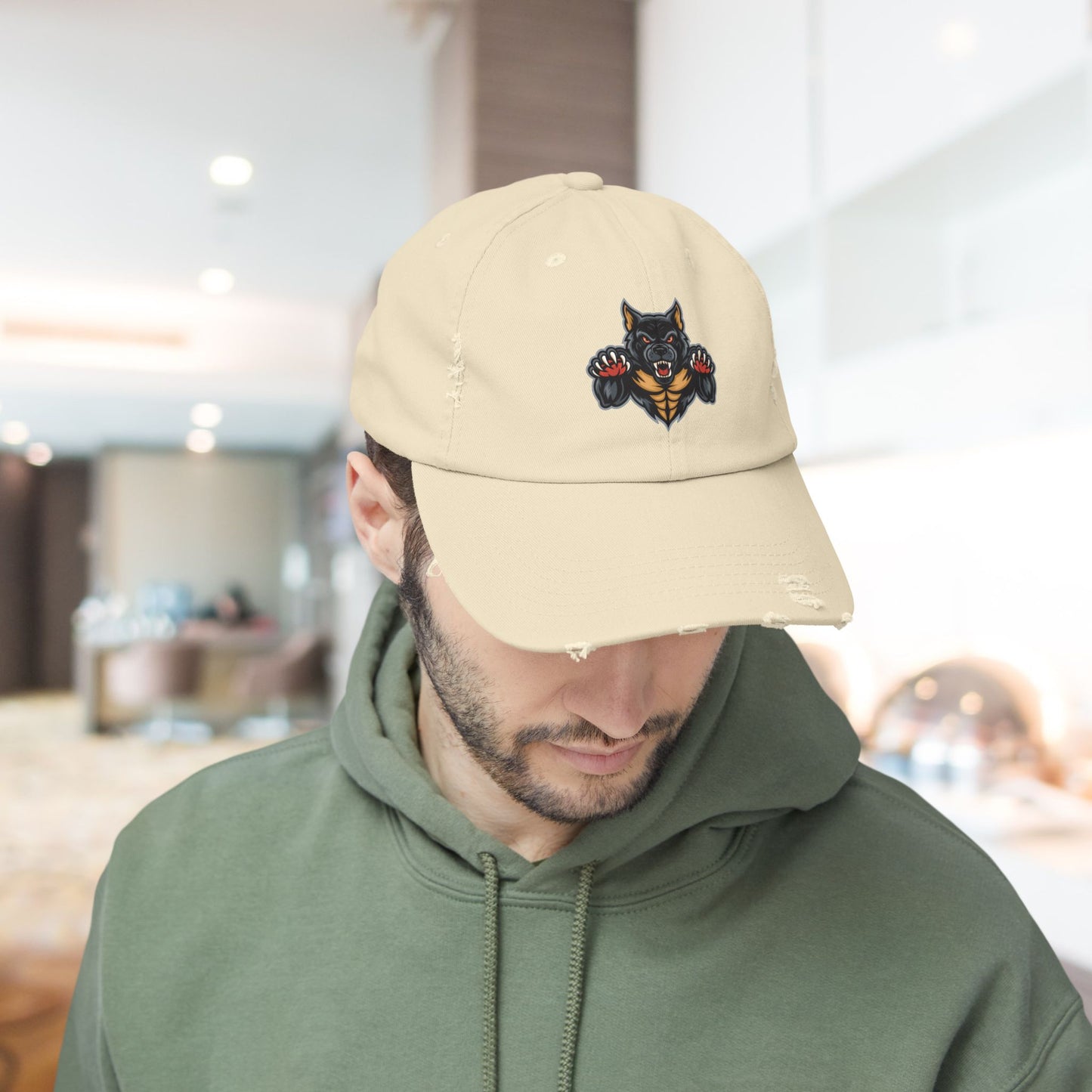 Fierce Attacking Dog Distressed Hat
