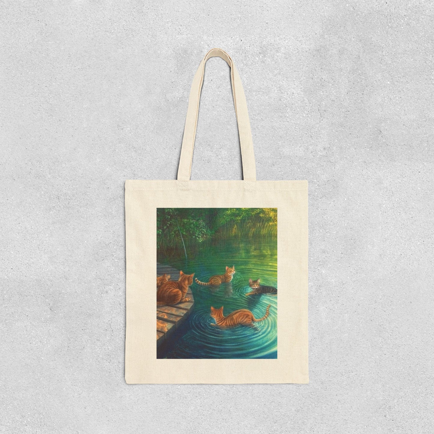 Swimming Cats Art Cotton Canvas Tote Bag