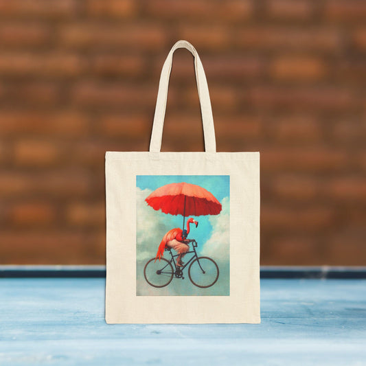 Whimsical Flamingo Bicycle Cotton Canvas Tote Bag