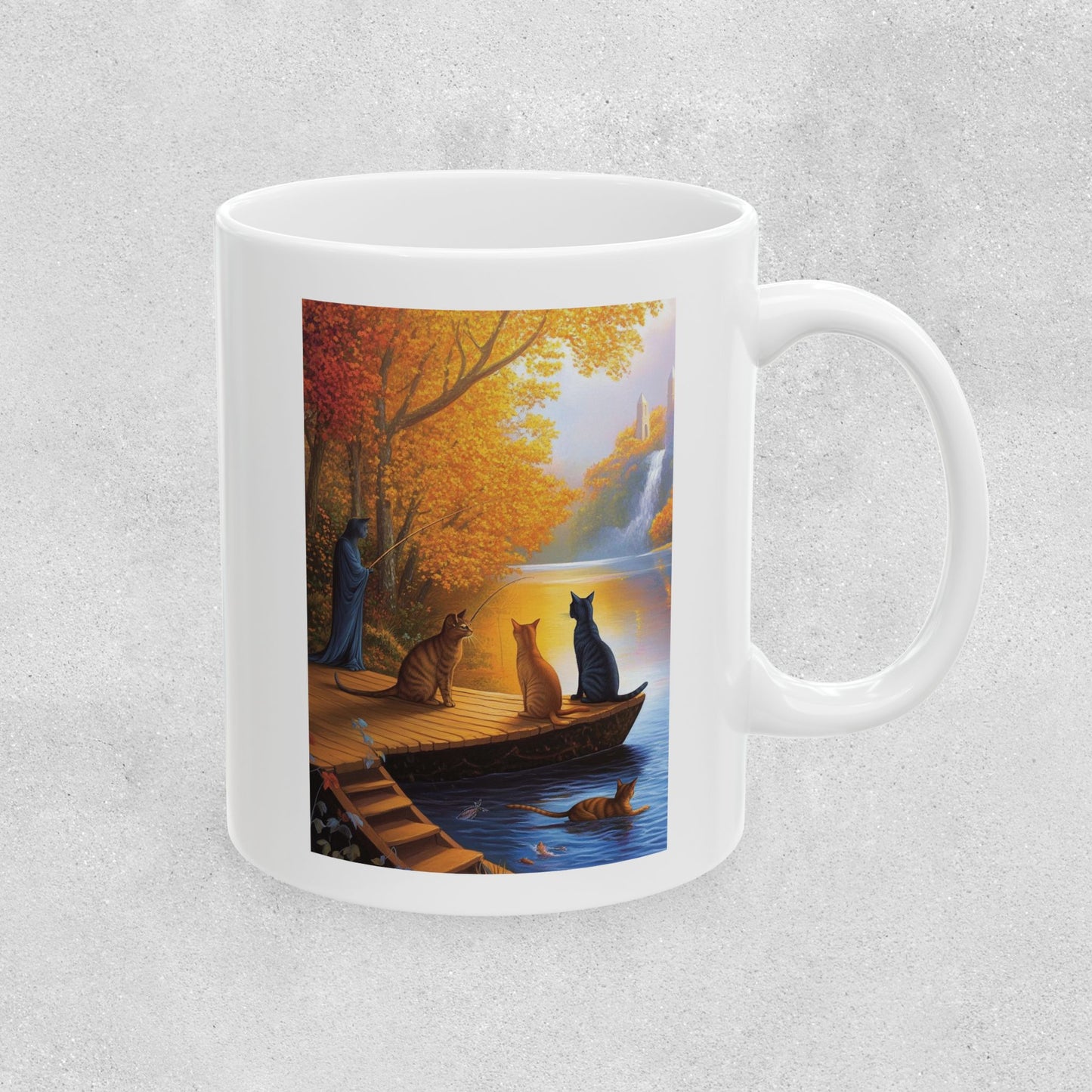 Cats at the Pond Scene Ceramic Mug - 11oz & 15oz