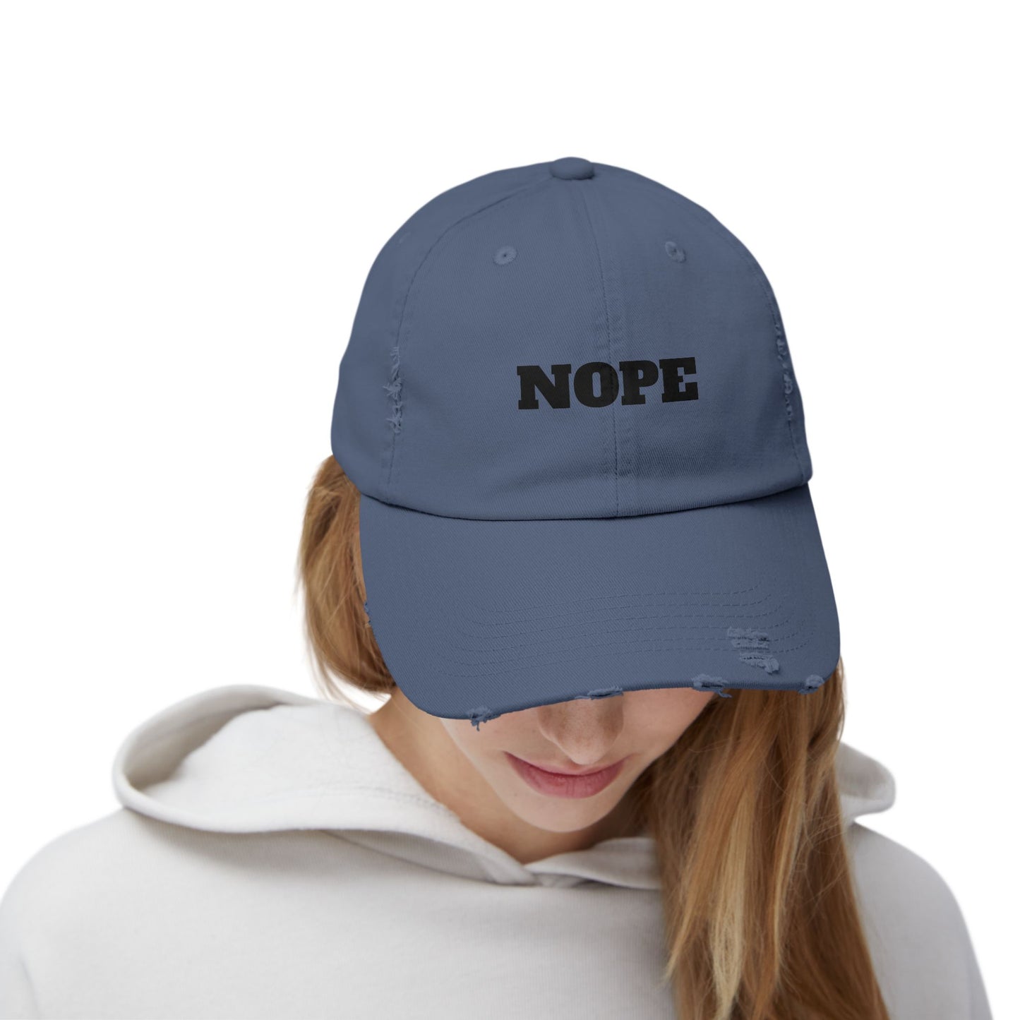 Unisex Distressed Cap - "NOPE" Casual Hat for Everyday Wear