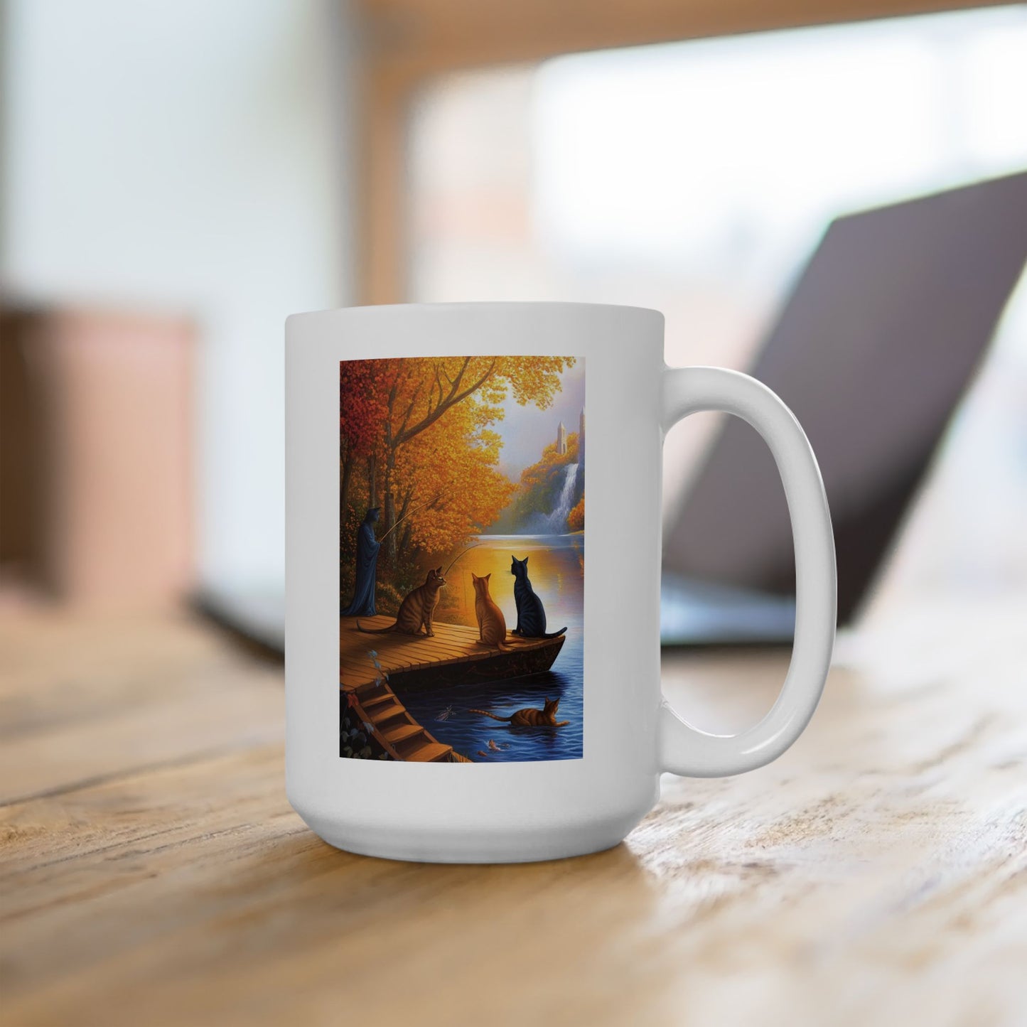 Cats at the Pond Scene Ceramic Mug - 11oz & 15oz