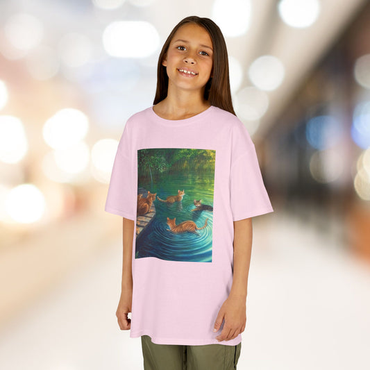 Swimming Cats Art Kids Heavy Cotton Tee
