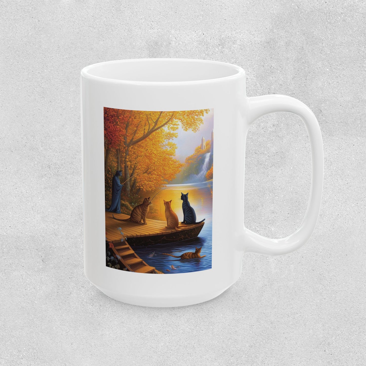 Cats at the Pond Scene Ceramic Mug - 11oz & 15oz