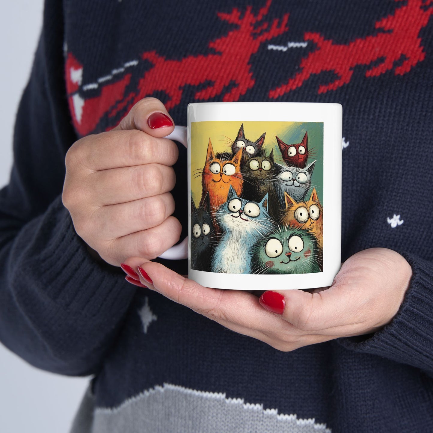 Whimsical Cat Clowder Ceramic Mug