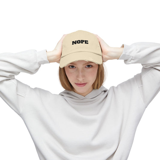 Unisex Distressed Cap - "NOPE" Casual Hat for Everyday Wear