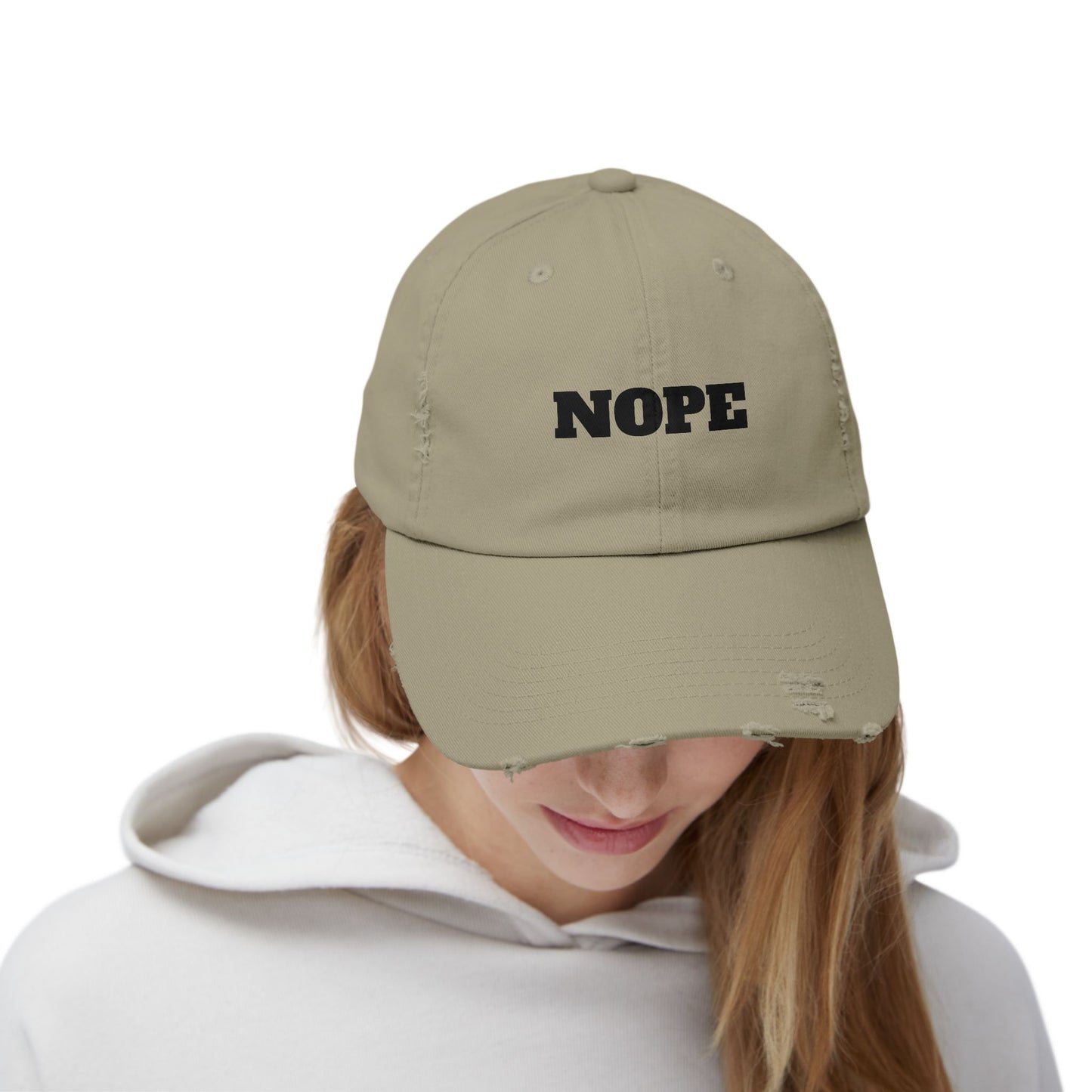 Unisex Distressed Cap - "NOPE" Casual Hat for Everyday Wear