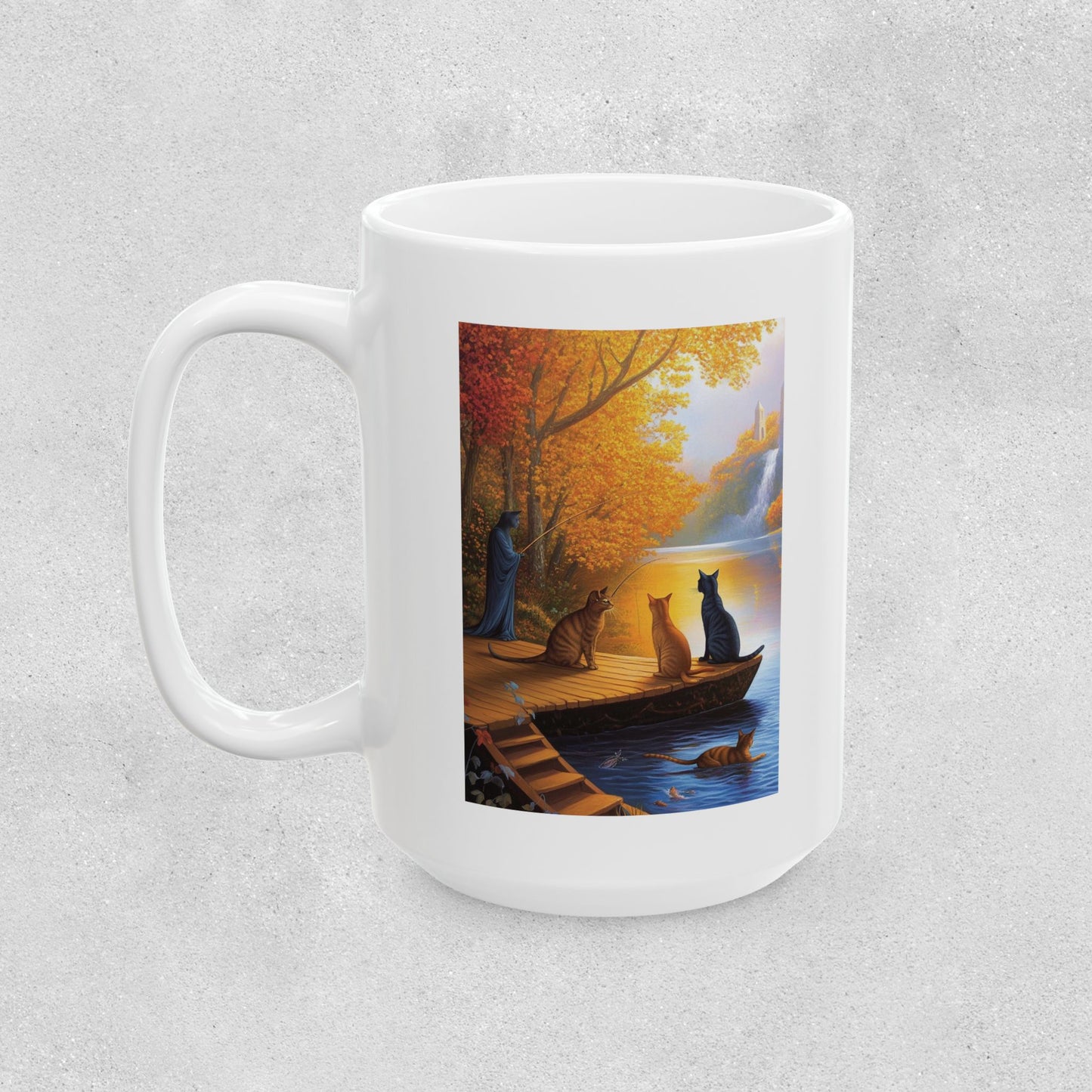 Cats at the Pond Scene Ceramic Mug - 11oz & 15oz