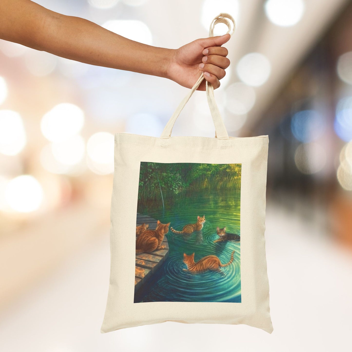 Swimming Cats Art Cotton Canvas Tote Bag