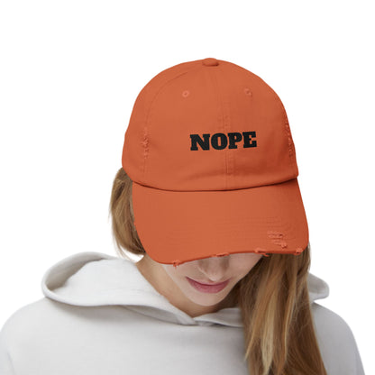 Unisex Distressed Cap - "NOPE" Casual Hat for Everyday Wear