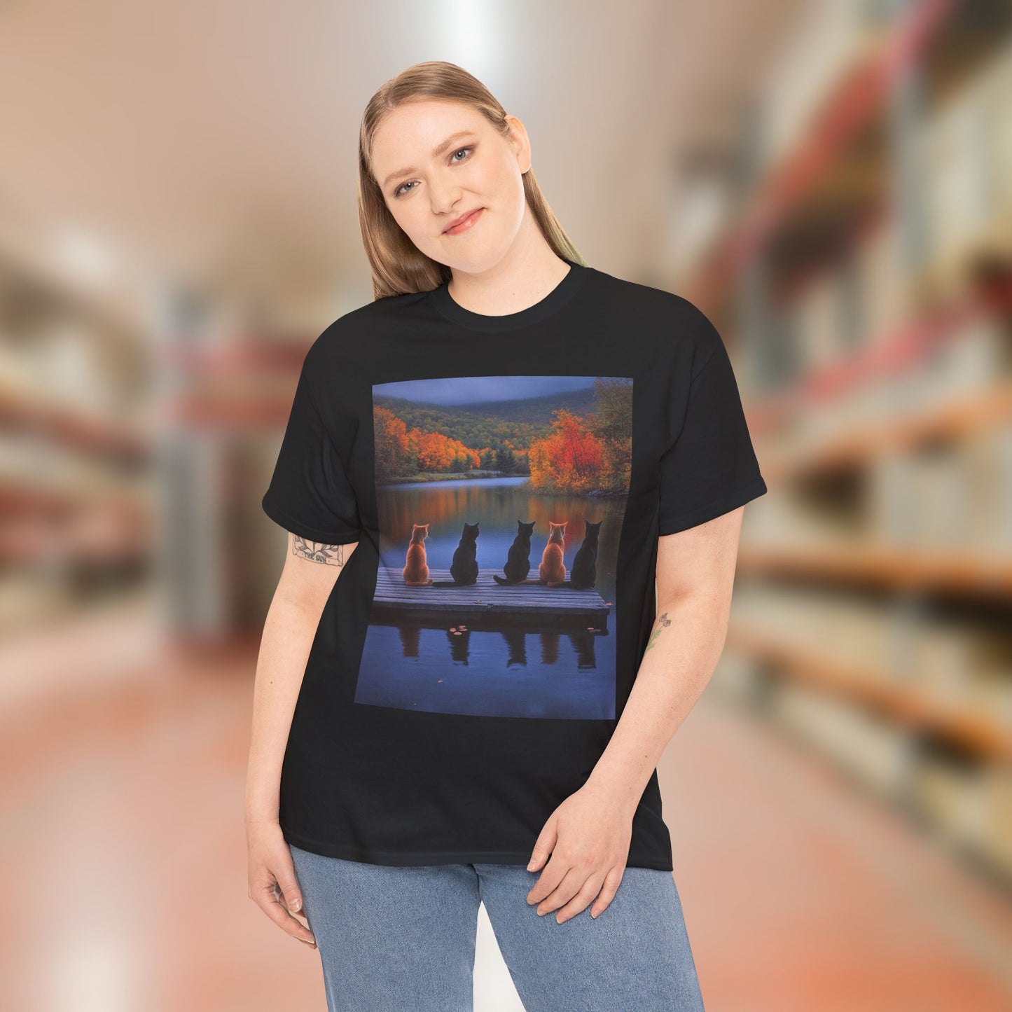 Tranquil Cats at the Lake Scene Tee