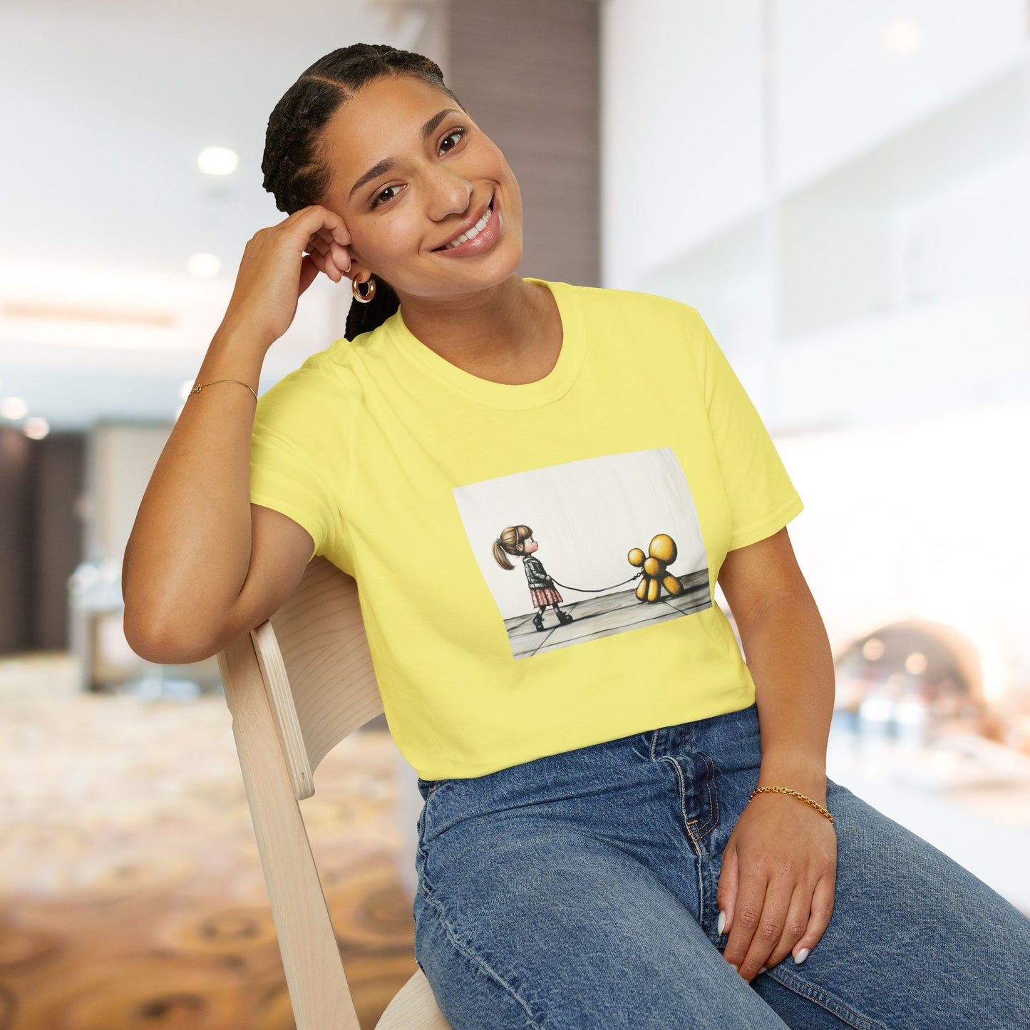 Little Girl Walking Her Balloon Dog Softstyle T-Shirt