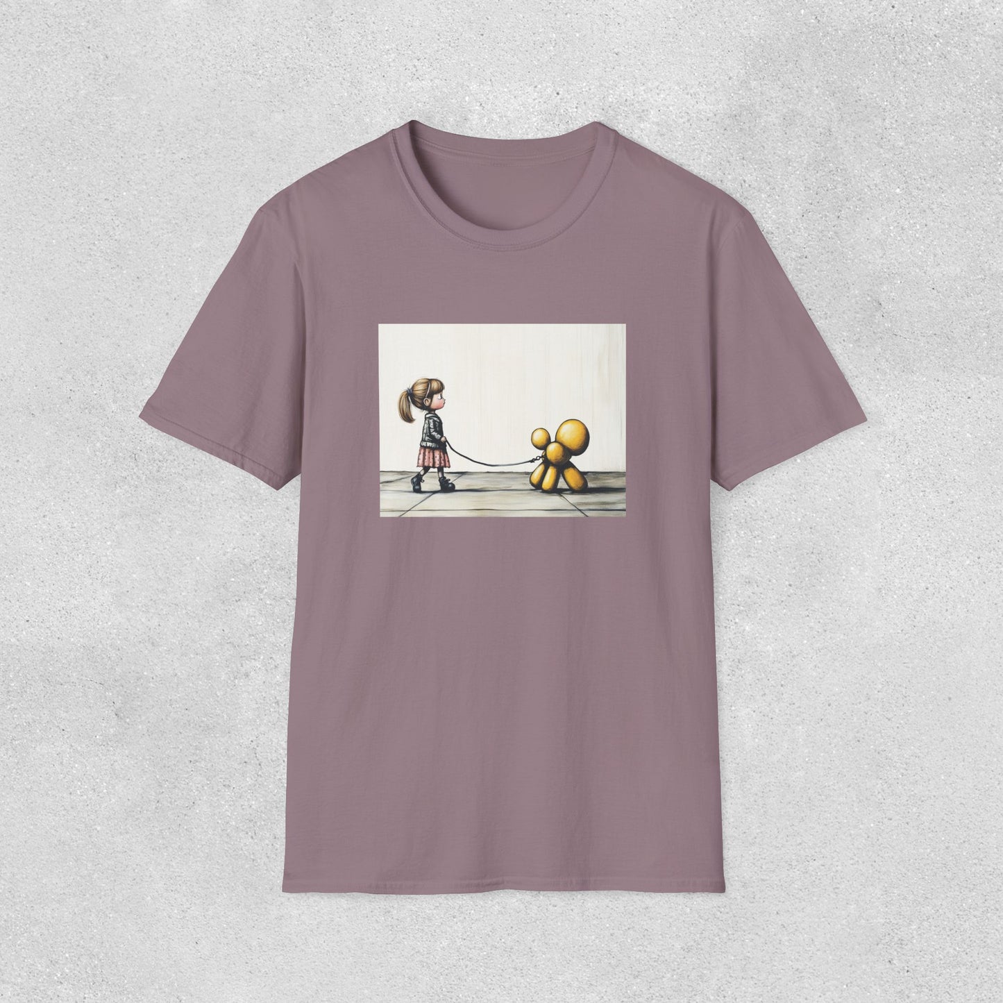 Little Girl Walking Her Balloon Dog Softstyle T-Shirt