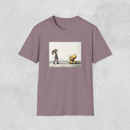 Little Girl Walking Her Balloon Dog Softstyle T-Shirt