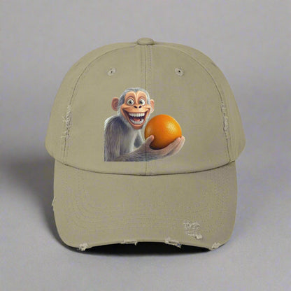 Monkey Holding Orange Unisex Distressed Cap