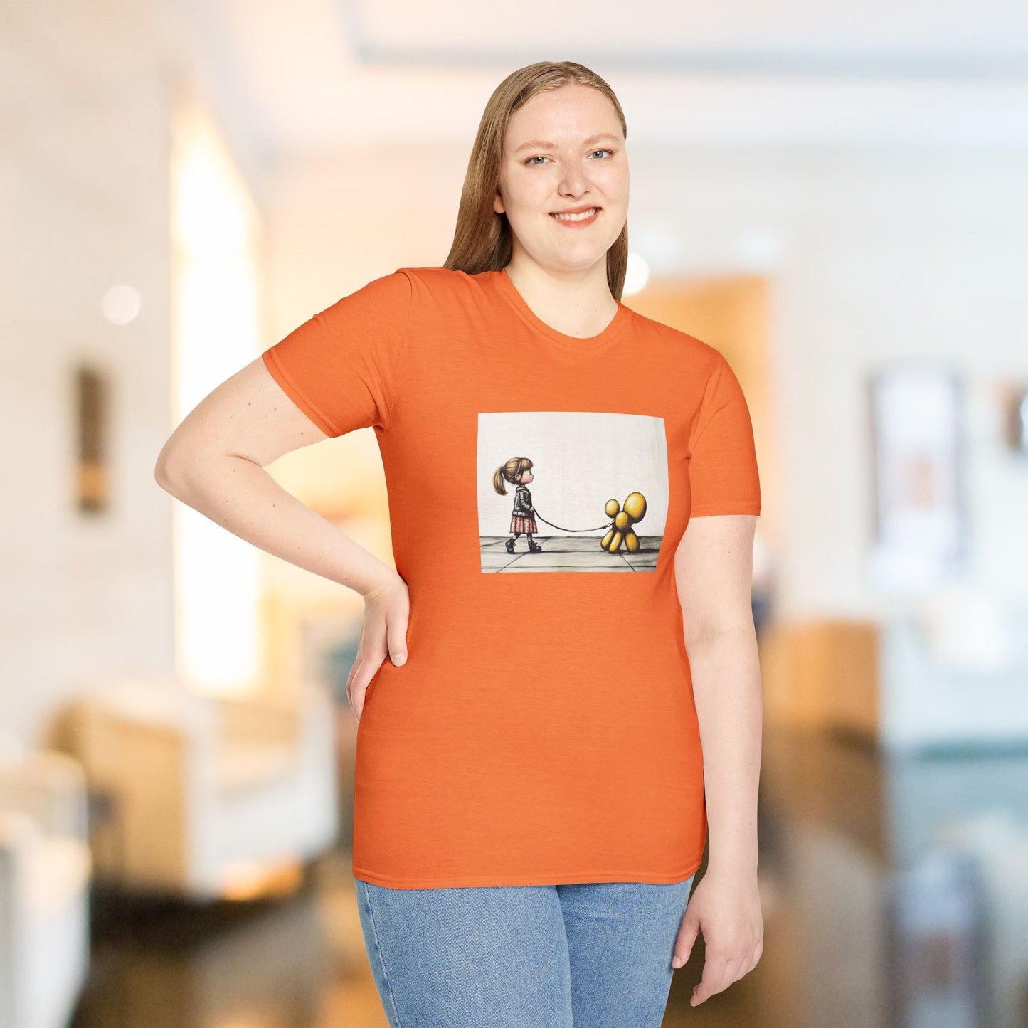 Little Girl Walking Her Balloon Dog Softstyle T-Shirt