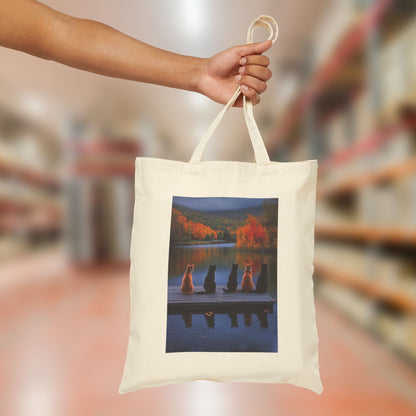 Cats on a Dock Cotton Canvas Tote Bag