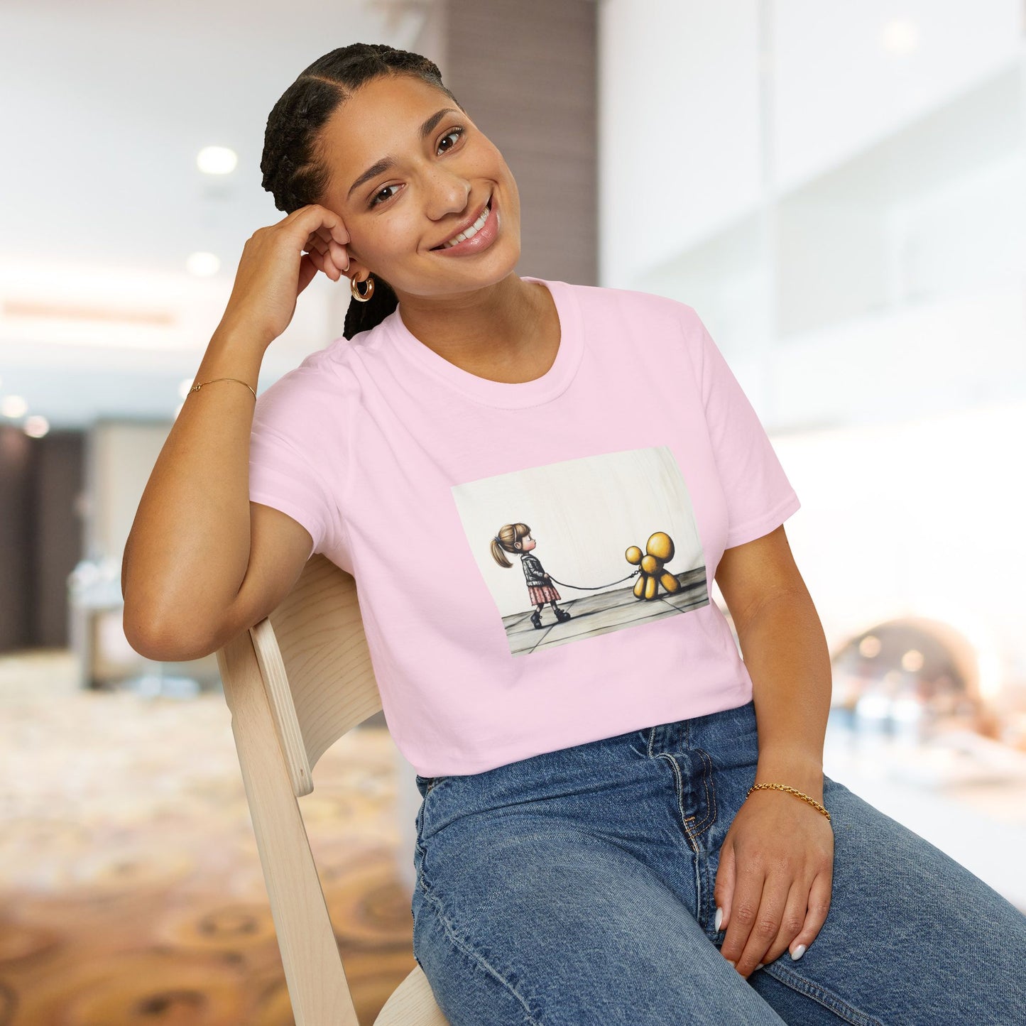Little Girl Walking Her Balloon Dog Softstyle T-Shirt