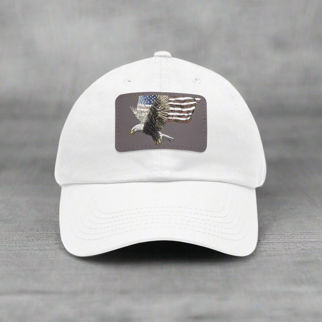 Patriotic Dad Hat with Leather Eagle Patch - American Flag Cap