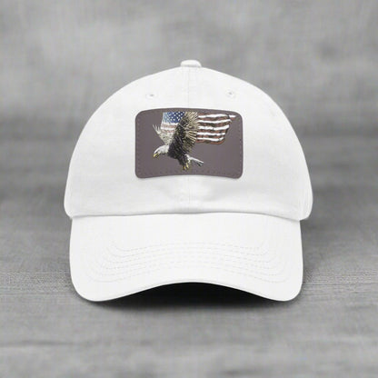 Patriotic Dad Hat with Leather Eagle Patch - American Flag Cap