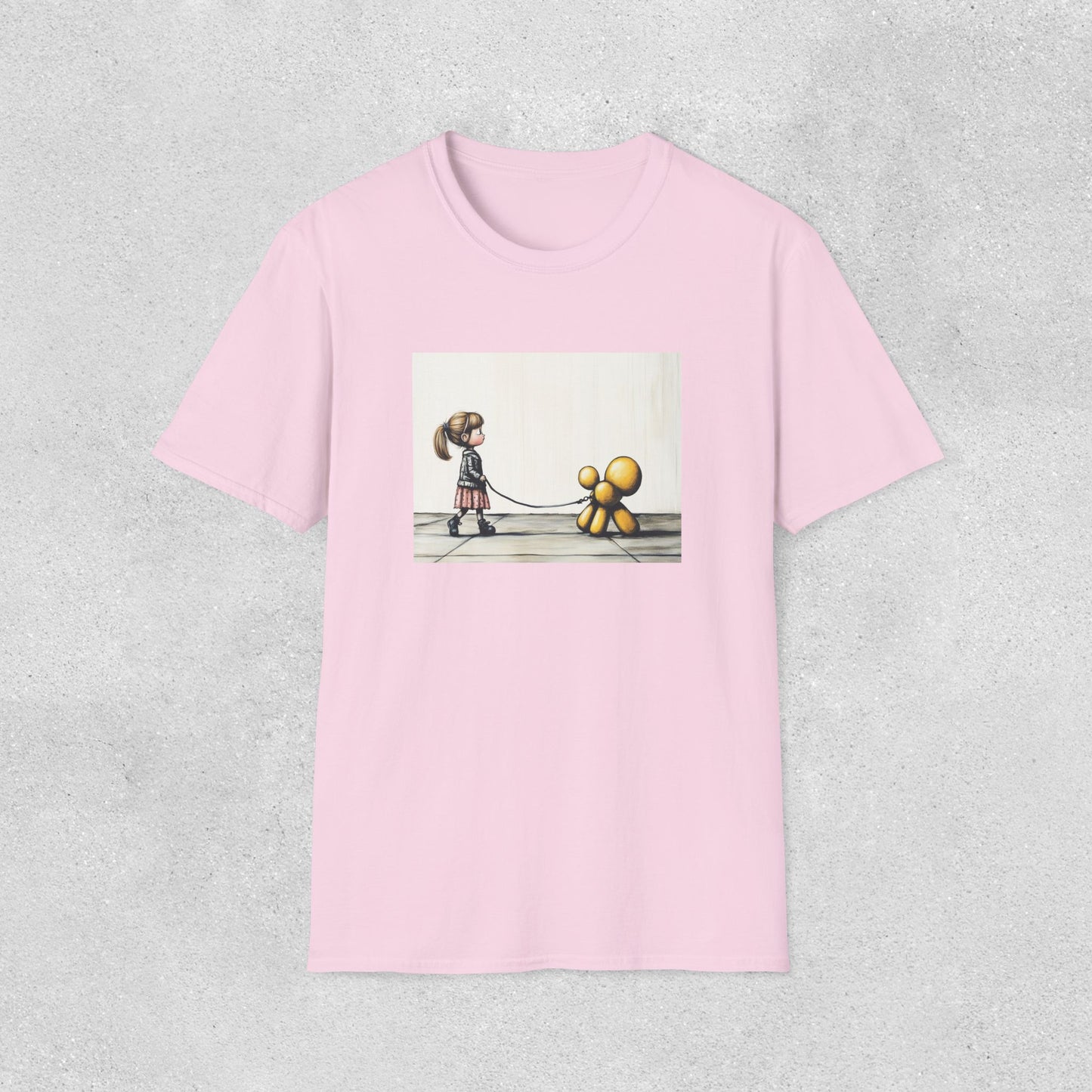 Little Girl Walking Her Balloon Dog Softstyle T-Shirt