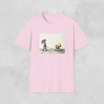 Little Girl Walking Her Balloon Dog Softstyle T-Shirt