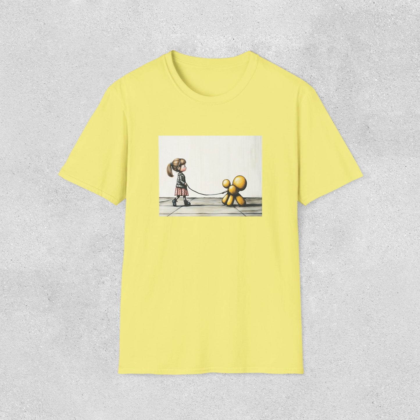 Little Girl Walking Her Balloon Dog Softstyle T-Shirt