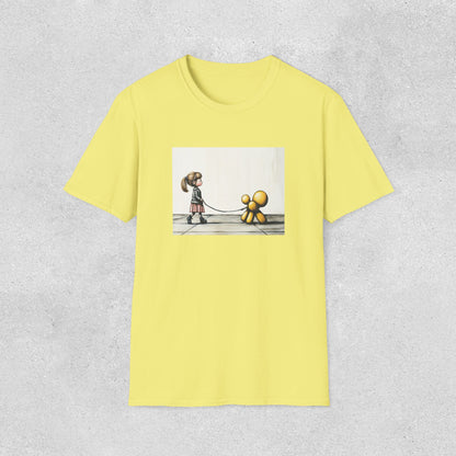 Little Girl Walking Her Balloon Dog Softstyle T-Shirt