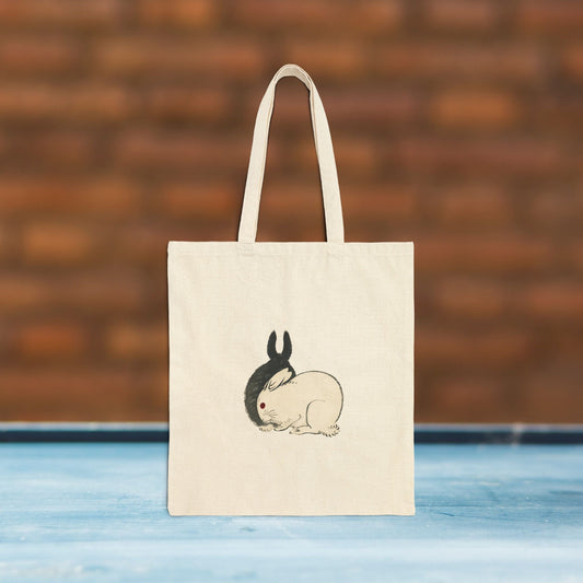 Whimsical Rabbit Cotton Canvas Tote Bag - Eco-Friendly Grocery Shopping Tote
