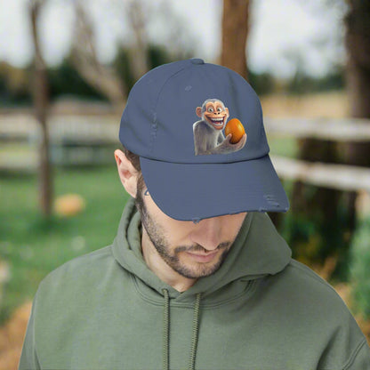 Monkey Holding Orange Unisex Distressed Cap