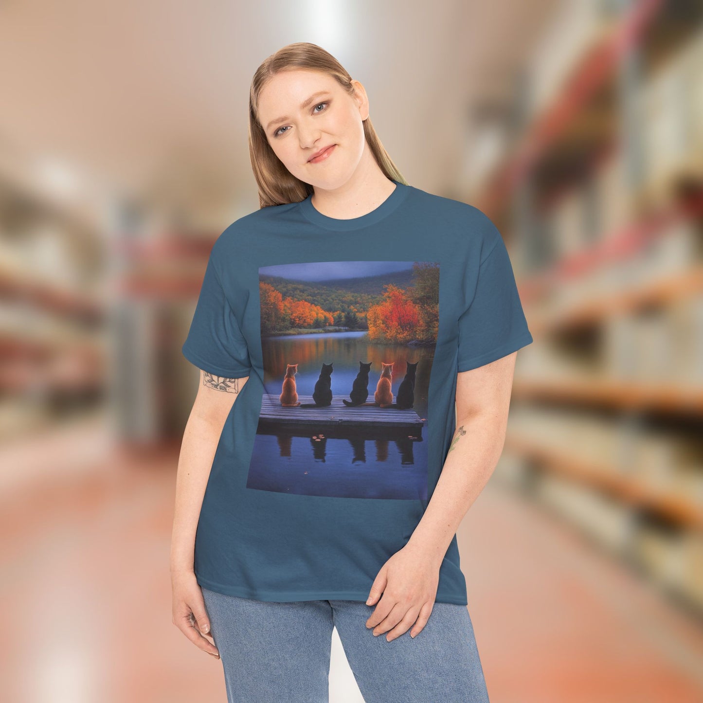 Tranquil Cats at the Lake Scene Tee