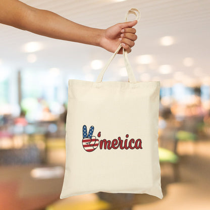 Patriotic Cotton Canvas Tote Bag - 'V'merica Design for Summer Celebrations