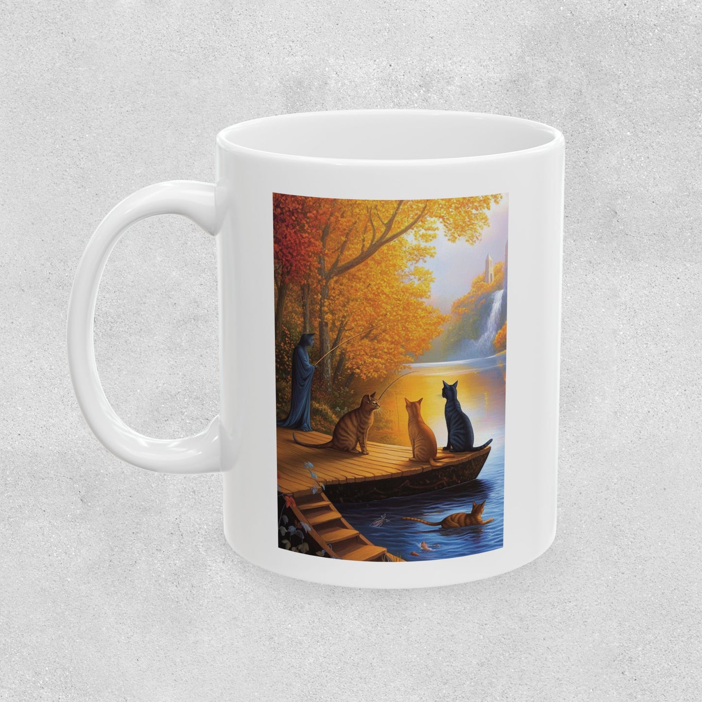 Cats at the Pond Scene Ceramic Mug - 11oz & 15oz
