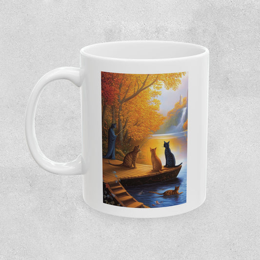 Cats at the Pond Scene Ceramic Mug - 11oz & 15oz