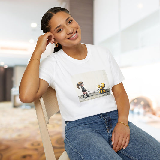 Little Girl Walking Her Balloon Dog Softstyle T-Shirt