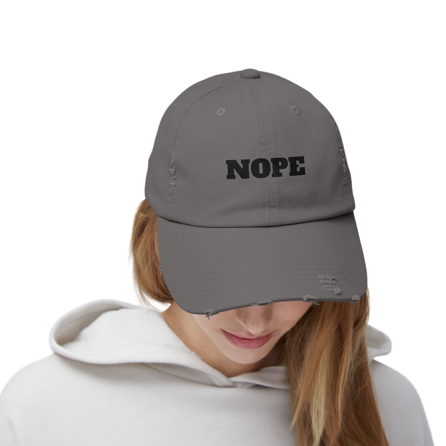 Unisex Distressed Cap - "NOPE" Casual Hat for Everyday Wear