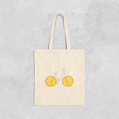 Lemon Bicycle Cotton Canvas Tote Bag
