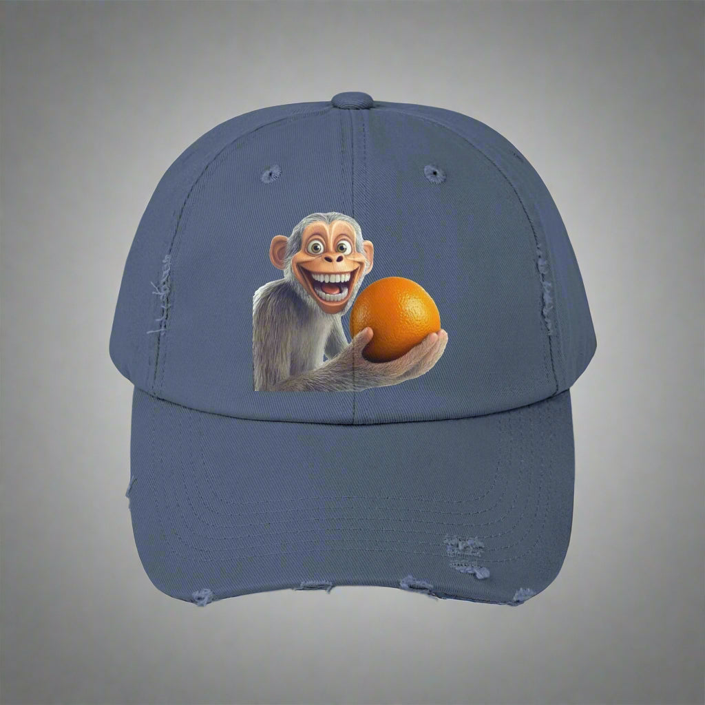 Monkey Holding Orange Unisex Distressed Cap