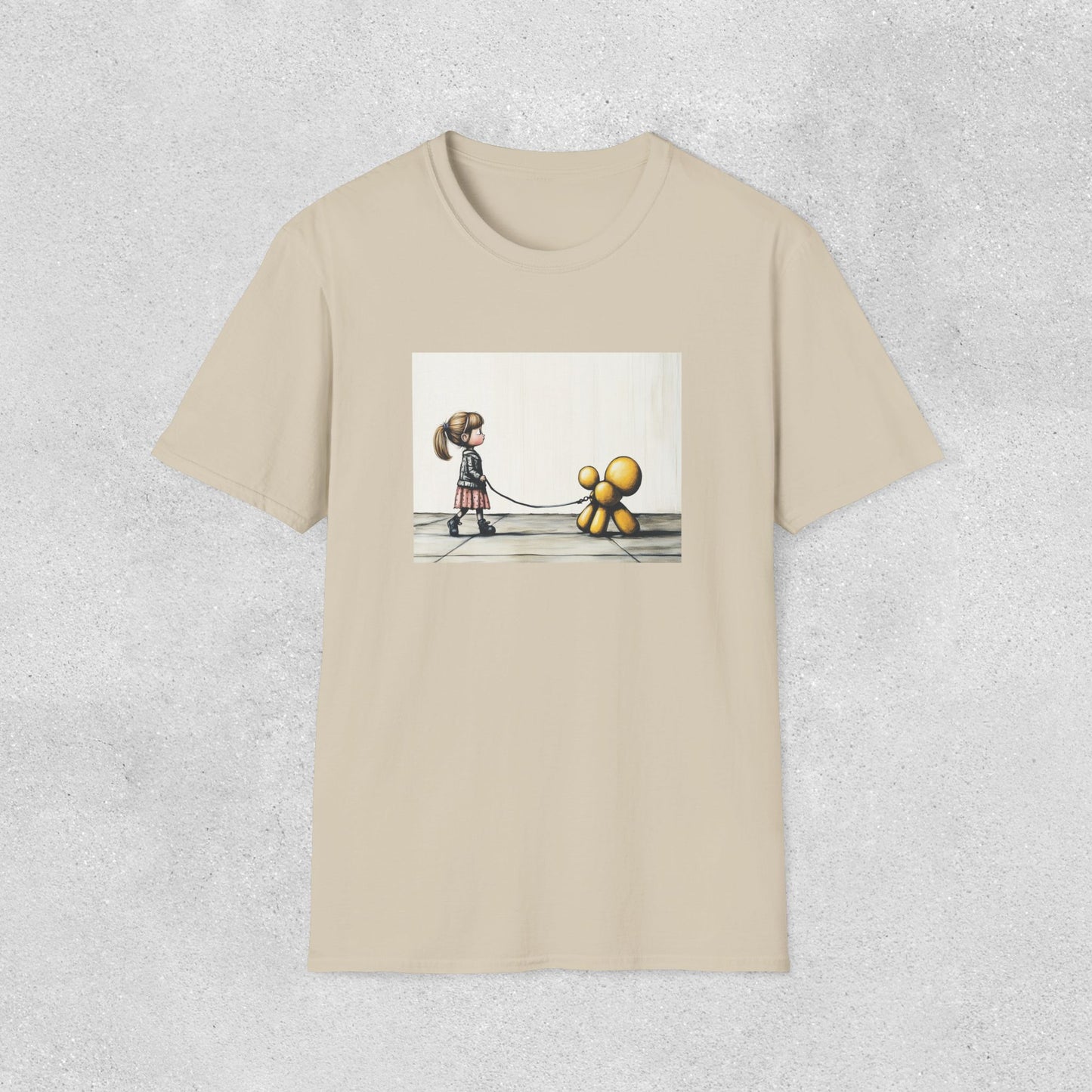 Little Girl Walking Her Balloon Dog Softstyle T-Shirt