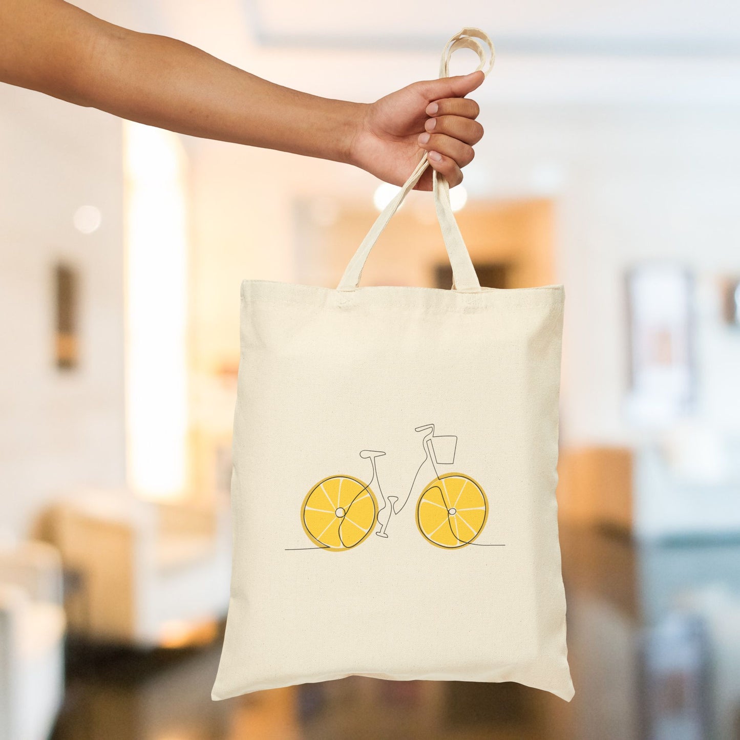 Lemon Bicycle Cotton Canvas Tote Bag